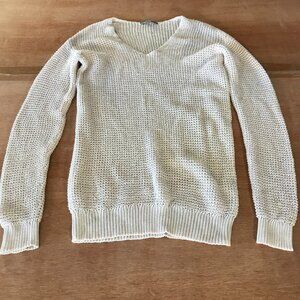 Uniqlo Sweater Women M Beige Open Knit V Neck Long Sleeve Pullover Preppy 17585